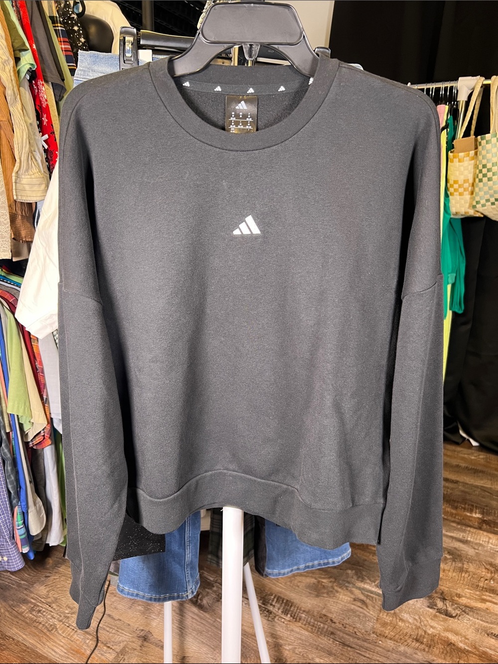 adidas Black Crewneck Sweatshirt with Small White Logo